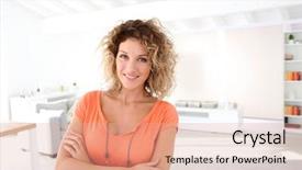  Presentation with new home - Amazing theme having woman standing in brand new backdrop and a coral colored foreground