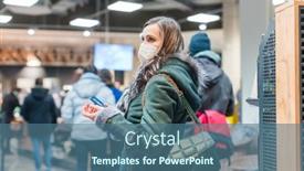  Presentation with queue - Cool new PPT theme with woman-standing-in-queue backdrop and a ocean colored foreground