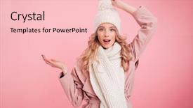  Presentation with happy image - Slides consisting of woman standing isolated over pink background and a lemonade colored foreground