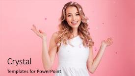  Presentation with happy image - Cool new presentation design with woman standing isolated over pink backdrop and a lemonade colored foreground