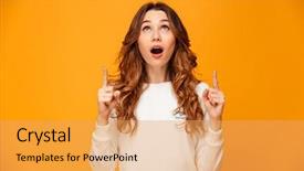  Presentation with young man and a woman - Beautiful presentation theme featuring woman standing isolated over yellow backdrop and a yellow colored foreground