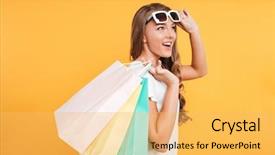  Presentation with cheerful - Theme having woman standing isolated over yellow background and a yellow colored foreground