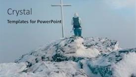  Presentation with summit - Slide set featuring woman-standing-near-summit-cross background and a light blue colored foreground