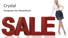  Presentation with next - Audience pleasing PPT theme consisting of woman standing next to sale backdrop and a white colored foreground