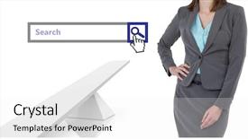  Presentation with next - PPT layouts with woman standing next to search background and a white colored foreground