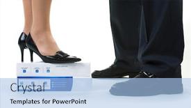  Presentation with feet - Audience pleasing presentation consisting of woman standing on a pack of paper to reach eye level with a man just feet backdrop and a light blue colored foreground