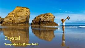  Presentation with atlantic - Presentation design featuring woman-standing-on-beach background and a tawny brown colored foreground
