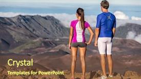 Presentation with athletes - PPT theme with woman standing on mountain summit background and a tawny brown colored foreground