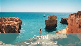  Presentation with rock - Theme with woman-standing-on-rock-enjoying background and a teal colored foreground