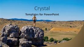  Presentation with nature - PPT theme consisting of woman-standing-on-rock-looking background and a light blue colored foreground