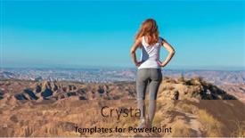  Presentation with landscape desert - PPT layouts enhanced with woman-standing-on-rock background and a coral colored foreground