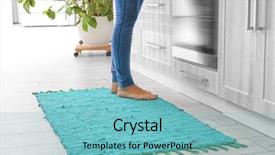 Presentation with kitchen - Theme featuring woman standing on rug background and a seafoam green colored foreground