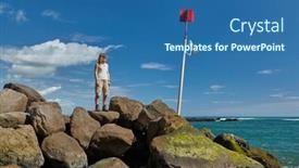  Presentation with rocky shore - Audience pleasing slide deck consisting of woman-standing-on-the-rocky backdrop and a ocean colored foreground
