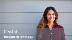  Presentation with clapboard - Cool new slides with woman standing outside grey clapboard backdrop and a gray colored foreground