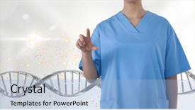  Presentation with dna extraction - Presentation with woman standing with 3d dna background and a light blue colored foreground