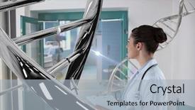  Presentation with dna - Beautiful slide set featuring woman standing with 3d dna backdrop and a light gray colored foreground