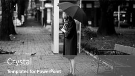  Presentation with black woman - Presentation theme with woman-standing-with-an-umbrella background and a gray colored foreground