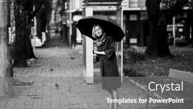  Presentation with photograph - Slide deck consisting of woman-standing-with-an-umbrella background and a gray colored foreground
