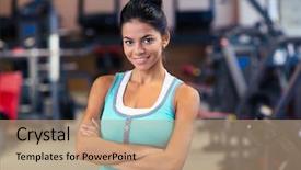  Presentation with sports - Slide set consisting of woman standing with arms folded background and a coral colored foreground