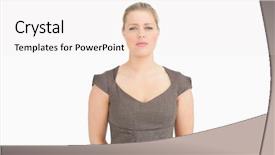  Presentation with business woman standing on maze - PPT layouts enhanced with woman standing with her arms behind her back against white background background and a sky blue colored foreground