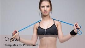  Presentation with rope jumping or bungee jumping - Amazing PPT theme having woman standing with jumping rope backdrop and a  colored foreground