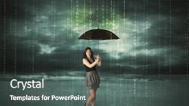  Presentation with data protection - Slides with woman standing with umbrella data background and a dark gray colored foreground