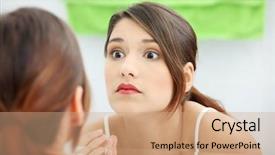  Presentation with business woman standing on maze - Beautiful slide deck featuring woman stands about a mirror backdrop and a coral colored foreground