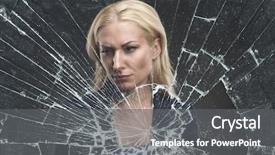  Presentation with broken glass - Amazing PPT theme having woman stands behind broken glass backdrop and a gray colored foreground