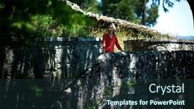  Presentation with medieval - Slide deck having woman-stands-in-a-medieval background and a tawny brown colored foreground