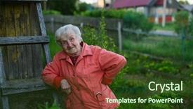  Presentation with elderly - Slide set featuring woman stands near her village background and a tawny brown colored foreground