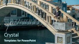  Presentation with canals - Presentation design with woman-stands-near-the-bridge background and a tawny brown colored foreground