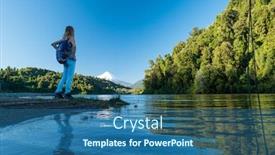  Presentation with chile patagonia - Slides enhanced with woman-stands-on-the-coast background and a ocean colored foreground