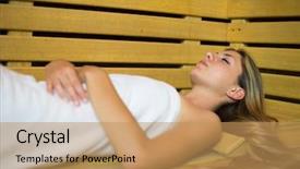  Presentation with steam - Cool new presentation design with woman steam bath sauna relax backdrop and a coral colored foreground