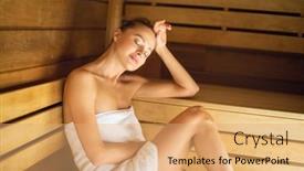  Presentation with steam - Slide set having woman-steam-bath-sauna-relax background and a coral colored foreground