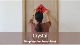  Presentation with chinese calligraphy - Presentation theme enhanced with woman stick chinese red calligraphy background and a violet colored foreground