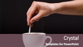  Presentation with water cup - PPT theme having woman stir sugar in cup background and a violet colored foreground