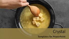  Presentation with frying - Slide deck consisting of woman stirring melting butter background and a gold colored foreground