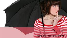 Presentation with umbrella - Cool new PPT theme with woman-stood-with-umbrella backdrop and a coral colored foreground