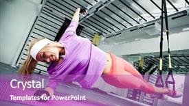  Presentation with training - Colorful PPT layouts enhanced with woman streching muscles making function backdrop and a purple colored foreground