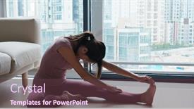  Presentation with stretch - Slides having woman stretch legs at home background and a tawny brown colored foreground