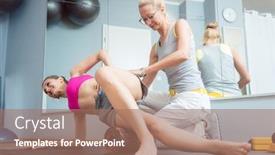  Presentation with physical therapy - Beautiful PPT layouts featuring woman-stretching-and-relaxing backdrop and a coral colored foreground