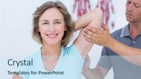  Presentation with doctor office - Audience pleasing presentation design consisting of woman stretching her arms backdrop and a sky blue colored foreground