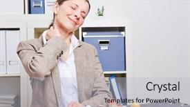  Presentation with stretching - Amazing slide deck having woman stretching with neck pain backdrop and a light gray colored foreground