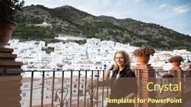  Presentation with sol - Presentation design enhanced with woman-strolling-in-picturesque-village background and a violet colored foreground