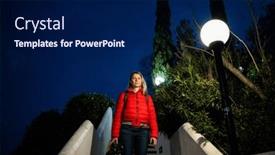  Presentation with sol - PPT theme consisting of woman-strolling-in-picturesque-village background and a navy blue colored foreground