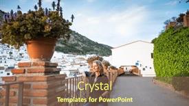  Presentation with sol - PPT theme featuring woman-strolling-in-picturesque-village background and a violet colored foreground