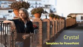  Presentation with sol - Presentation theme enhanced with woman-strolling-in-picturesque-village background and a tawny brown colored foreground