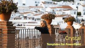  Presentation with sol - Slide deck featuring woman-strolling-in-picturesque-village background and a tawny brown colored foreground