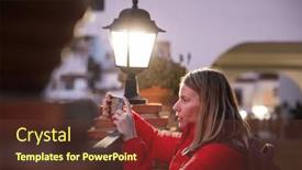  Presentation with sol - Presentation theme enhanced with woman-strolling-in-picturesque-village background and a tawny brown colored foreground