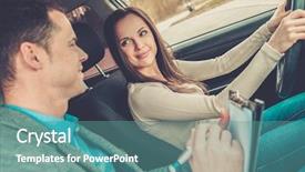  Presentation with examination - Beautiful slide deck featuring woman student in examination backdrop and a seafoam green colored foreground